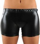 Ladies Metallic Shiny Hot Pants Women Mini Booty Shorts Gym Dance Yoga Sports Disco Party Liquid Fancy Dress Rave Pants (as8, Alpha, S, M, Regular, Regular, Black, S/M)