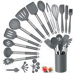 Silicone Kitchen Utensils Set, Herogo 25 Pcs Cooking Utensil with Holder, Heat Resistant Kitchen Tools with Stainless Steel Handle for Non-Stick Cookware, Turner Spatula Spoon Tong Brush Whisk, Grey