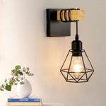 FORCOSO Wall Lights Indoor, Vintage Wood Wall Lamp Black Brown, E27 Wall Sconce Lights, Industrial Wall Mounted Lights Fittings, Rustic Wall Lighting Fixtures for Living Room Bedrooms Hallway Stair