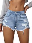 AVANOVA Women's Light Blue Frayed Edges Ripped Raw Hem Solid Denim Shorts (J Shorty 138 Light Blue-XL)