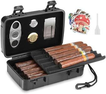 Kyrgyzst Travel Cigar Case Holds 10 Cigars, Portable Cigar Humidor includes Cigar Cutter, Humidifier, Hygrometer - Cigar Accessories Set for Men (Black)