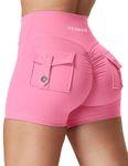 YEOREO Scrunch Workout Shorts with Pockets Charm Gym Biker Shorts for Women High Waisted Yoga Booty Shorts, Pink, Small