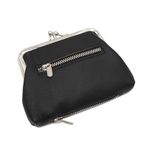Womens Leather Metal Frame Double Kiss Lock Coin or Change Purse (Black)