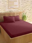 Sleeping Owls Colors (Burgundy-121) Luxury Soft 100% Cotton Satin Stripe 210 Tc Super King Bedsheet with 2Pc Pillow Cover-274 cm X274 cm