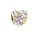 KunBead Jewelry Flower Butterfly Bead Charm for Women Girls Compatible with Pandora Bracelets