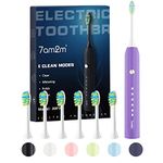 7AM2M Sonic Electric Toothbrush for Adults and Kids, One Charge for 90 Days, with 6 Brush Heads, 5 Modes with 2 Minutes Build in Smart Timer, Roman Column Handle Design(Purple)