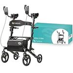 Helavo Upright Walker with Seat - Foldable Stand Up Walker for Seniors with Padded Armrests - Tall Standing Rollator