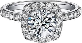 Jansme 1.5ct Cushion Cut Halo Moissanite Engagement Rings for Women Half Eternity 925 Sterling Silver Brilliant Solitaire Square Real Moissanite Engagement Rings Size 8.5