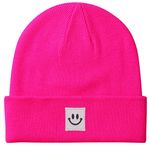 MaxNova Knit Beanie Hat with Smile Face for Men/Women, Hot Pink Smile, One Size