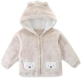JingleBaBa Toddler Winter Coat Girls Boys Zip Up Hooded Bear Ear Tops Warm Fuzzy Baby Fleece Lined Jacket 3-4T