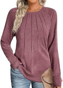 Zeagoo Women's Shirts Dressy Casual Tunic Tops 2024 Womens Fashion Pleated Shirts Crewneck Pullover Blouse Dressy Tops, Mauve L