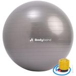 Bodyband Gym Ball for Exercise Anti Burst Exercise Ball with Foot Pump for Workout Yoga Ball for Women and Men Swiss Ball for Balance Stability Training, Birthing Ball for Pregnancy, Fitness 55Cm-Grey