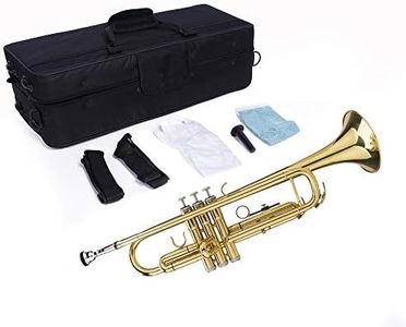 VPXTA Bb Trumpet for Beginner or Advanced Student with Trumpets Case and Pair of Gloves (Gold)