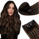 LaaVoo Clip in Hair Extensions Human Hair Brown Balayage Clip in Extensions Human Hair Darkest Brown Balayage Light Brown Clip in Hair Extensions Remy Hair Double Weft for Women 12 Inch 5pcs/80g