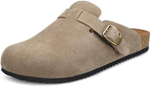 Intini Suede Clogs for Mens Womens Leather Clogs Adjustable Buckle Cork Footbed Home Slippers Sandals Brown