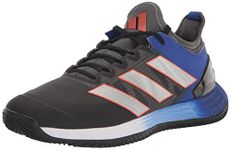 adidas Men's Adizero Ubersonic 4 Tennis Shoe, Grey/Silver Metallic/Solar Red (Clay), 9