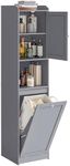 VASAGLE Tall Bathroom Cabinet with Laundry Basket, Removable Laundry Basket with Handles, Compartment with Door, Linen Tower, 15.8 x 15.8 x 66.9 Inches, Dove Gray UBBC761G02