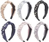 Glamlily Pearl Knot Headbands for Women and Girls, Fashion Headbands with Pearls (6 Colors, 6 Pack)