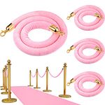 4 Pieces 5 Feet Stanchion Rope Pink Velvet Stanchion Rope with Gold Clasps Velvet Ropes Pink Crowd Control Rope Safety Barrier Fit for Party Red Carpet Wedding Movie Theaters Hotels Grand Openings