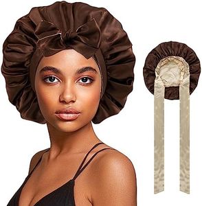 Satin Bonnet Silk Bonnet Hair Bonnet for Sleeping Large Bonnet for Women Reversible Bonnet Tie Band for Natural Curly Hair, Reversible Large Bonnet(brown+champagne)