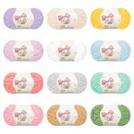 Aeelike Chenille Yarn 600g(12×50g), Skinny Chenille Yarn for Crochet and Knitting, Soft Velvet Thin Chenille Wool Yarn Set for Baby Blankets, Socks, Scarves, Plush Dolls & DIY Crafts - Pastel Colours