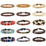 MILACOLATO 15pcs Men Women Linen Hemp Cords Wood Beads Ethnic Tribal Bracelets Leather Wristbands