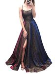 Prom Dresses Long A Line with Pockets Formal Evening Ball Gowns Side Slit Glitter Party Dress 2024, Gold/Chocolate Iridescent, 24 Plus