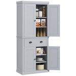 HOMCOM Freestanding Kitchen Pantry Storage Cabinet, Tall Cabinet with Drawer and Adjustable Shelves, Grey