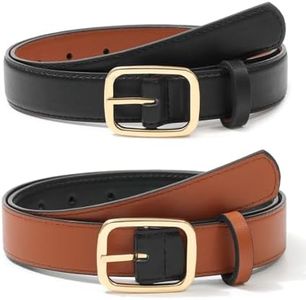 Kajeer Reversible Belts for Women, Two-in-One PU Leather Womens Belts for Jeans with Golden Buckle(L, Black + Brown)