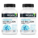 Renew Actives 60 Billion CFU Probiotic Supplement - Optimize Gut Flora for Gastrointestinal Wellness! Advanced Absorption Formula - 60 Capsules (2pk)