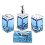 Freelance Eden Acrylic 4 Pieces Bathroom Set-Dispenser, Toothbrush Holder, Tumbler & Soap Dish, Square, Blue