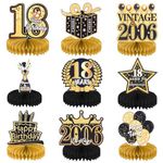 PHUSBLAY 9 Pcs 18th Birthday Decorations for Men Women, birthday party supplies, Honeycomb Centerpieces for Table Black and Gold Birthday Decorations