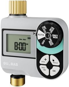 QUOBAS Sprinkler Timer for Garden Hose, Programmable Digital Brass Water Timer with Rain Delay/Auto/Manual 3 Modes, Pool, Lawn, Drip Irrigation System, Battery Powered