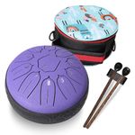 Steel Tongue Drum 11 Notes 6 Inch Meditation Drums - D Major Metal Handpan Drums Hand Percussion Musical Instrument with Bag Drum Mallets Music Book for Adults Kids Beginner-Purple