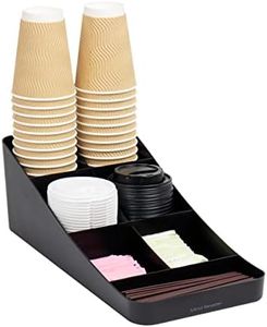 Mind Reader Cup and Condiment Station, Countertop Organizer, Coffee Bar, Kitchen, Stirrers, 7.25"L x 15.5"W x 5.25"H, Black