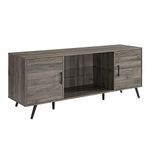 Walker Edison Saxon Mid Century Modern Glass Shelf TV Stand for TVs up to 65 Inches, 60 Inch, Slate Grey