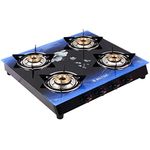 MILTON Premium 4 Burner Blue Manual Ignition LPG Glass Top Gas Stove, (ISI Certified)