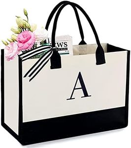 BeeGreen Gifts for Women Canvas Tote with Pocket Embroidery Personalized Tote Bag for Friend Mom Teacher Sister, White and Black, 17"wide + 12.5"tall + 6.7", A