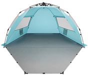 Oileus X-Large 4 Person Beach Tent Sun Shelter - Portable Sun Shade Instant Tent for Beach with Carrying Bag, Stakes, 6 Sand Pockets, Anti UV for Fishing Hiking Camping, Waterproof Windproof, Sky Blue