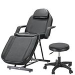 Balance Massage Bed Table Adjustable Reclining Beauty Salon Chair Tattoo Spa Facial Couch Bed with Stool (Black)