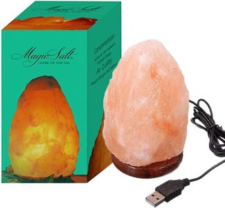 LAMARE Lámpara USB de sal del Himalaya - ROSA - Lámpara de escritorio con base de madera y LED multicolor