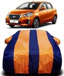 RAIN SPOOF 190T Imported Fabric Car Cover for Datsun Go with Ultra Surface Body Protection (Orange Stripes)