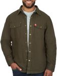 The American Outdoorsman Polar Fleece Lined Canvas Shirt Jacket for Men - Features Double Chest & Lined Hand Warmer Pockets (Olive Green, Large)