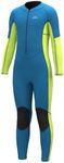 Hevto Wetsuits Kids Child Boy Girl Youth Toddler 2mm Neoprene Full Wet Suits Keep Warm Front Zip for Surfing Swimming Diving (K1-Green, 14)