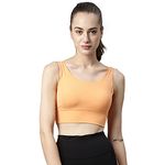 Enamor Women's Polyester E117 Dry Fit Antimicrobial High-Impact Longline Sports Bra for Women with Removable Pads(E117_SALMON_S)