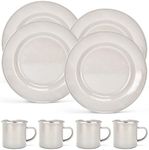 Libken Enamelware Camping Plates - Dinnerware for Travel, Camp, Hiking, Picnic - Enamel Plates Camping Dish Set - Camping Dinnerware Set - Metal Dishware Set -Dishwasher Safe - 4 Plates, 4 Mugs