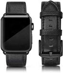 EDIMENS Leather Bands Compatible with Apple Watch 45mm 42mm 44mm Band Men Women, Vintage Genuine Leather Wristband Replacement Band Compatible for Apple Watch iwatch Series 8 7 6 5 4 3 2 1, SE Sports & Edition, Lichee Black