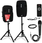 Pyle Wireless Portable PA System Kit - 1800W Peak, Bluetooth Compatible, Active + Passive Pair For Indoor / Outdoor Sound, Multiple Inputs-USB SD AUX XLR RCA, Comes With 2 Stands, Wired Mic, Remote