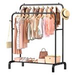 Frurark Clothes Rail Metal Double Pole Garment Rack Multifunctional Clothes Racks with Shelves for Hanging Clothes,Suitable for Home Bedroom