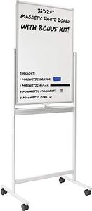Mount-It! Mobile Dry Erase Whiteboard - Rolling White Board with Casters and Stand, 36x24 Inches Reversible Double-Sided Dry Erase Board, Wall Mountable Magnetic Easel with Locking Caster Wheels